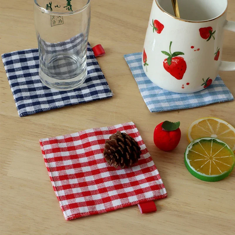 1pcs Square Fabric Coaster Tea Towels Double Cloth Placemat Pure Cotton Insulation Pad Mug Pad Kitchen Table Decor 10x10cm