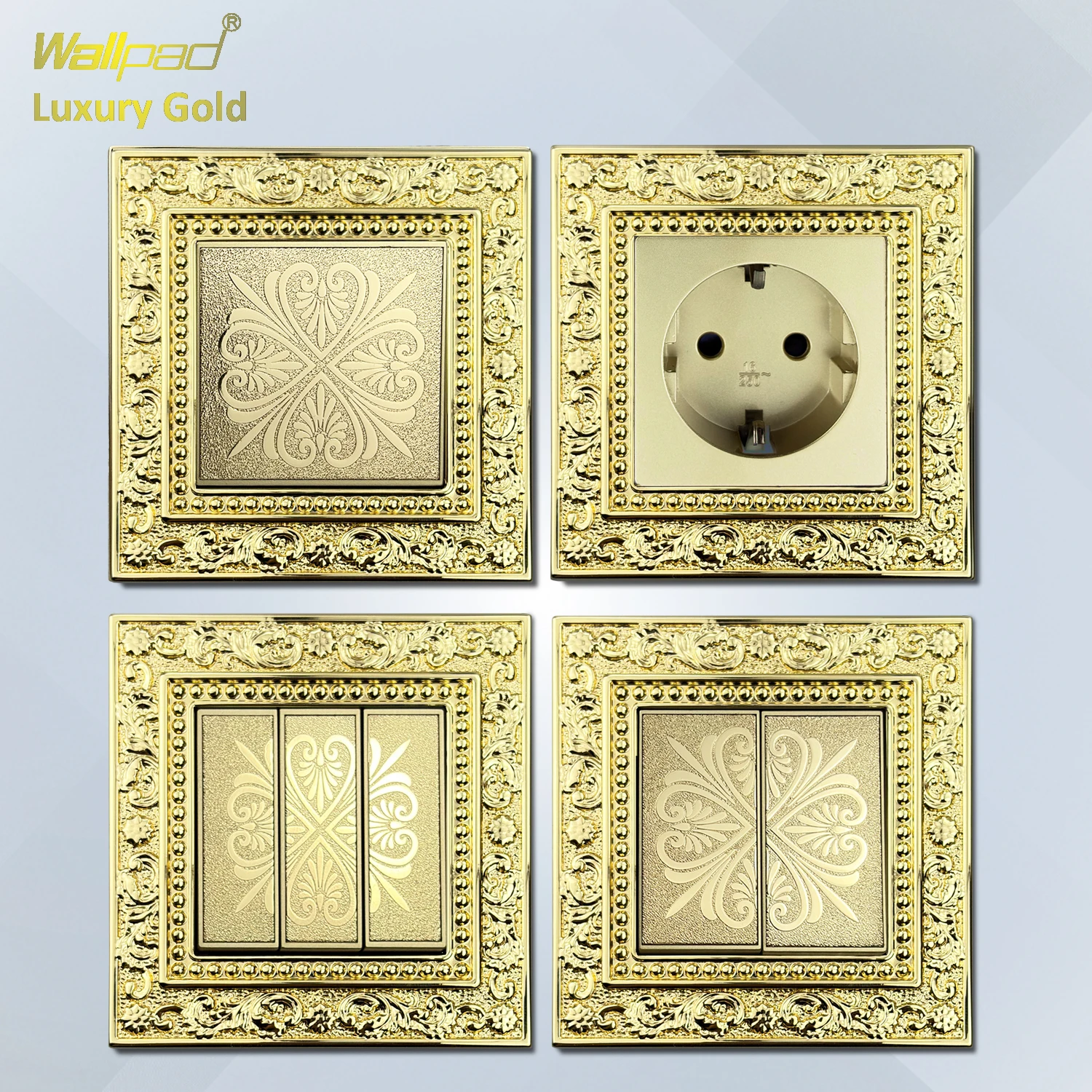 

WALLPAD Carved Brass Copper Plate Wall Light Switch 1 2 3 Gang 2 Way Antique Luxurious Gold Color For Villa Hotel