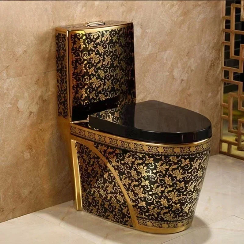 Gold electroplated ceramic super swirl type water-saving deodorant luxury toilet toilet