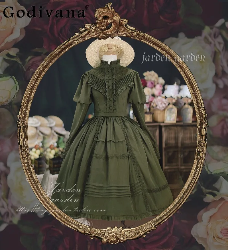 

Japanese Original Lolita Classical Lamb Sleeve Stand Collar Dress Vintage Classic Elegant Lady Versatile Dress