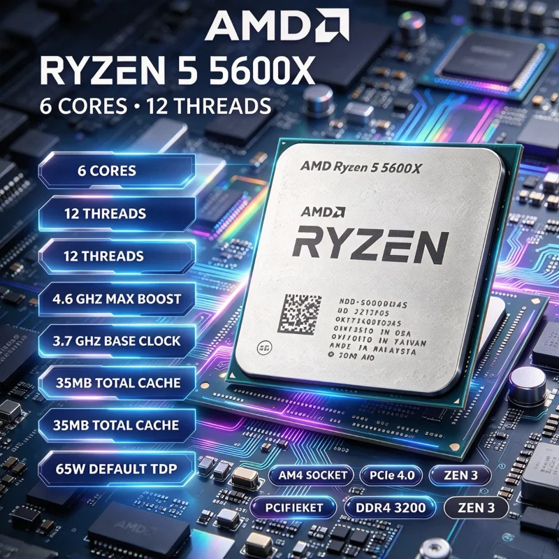 AMD Ryzen5 5600X 3.7GHz 6 Núcleos 12 Hilos AM4 Procesador 7NM 32M L3 65W DDR4 Para PC Escritorio Sin Ventilador