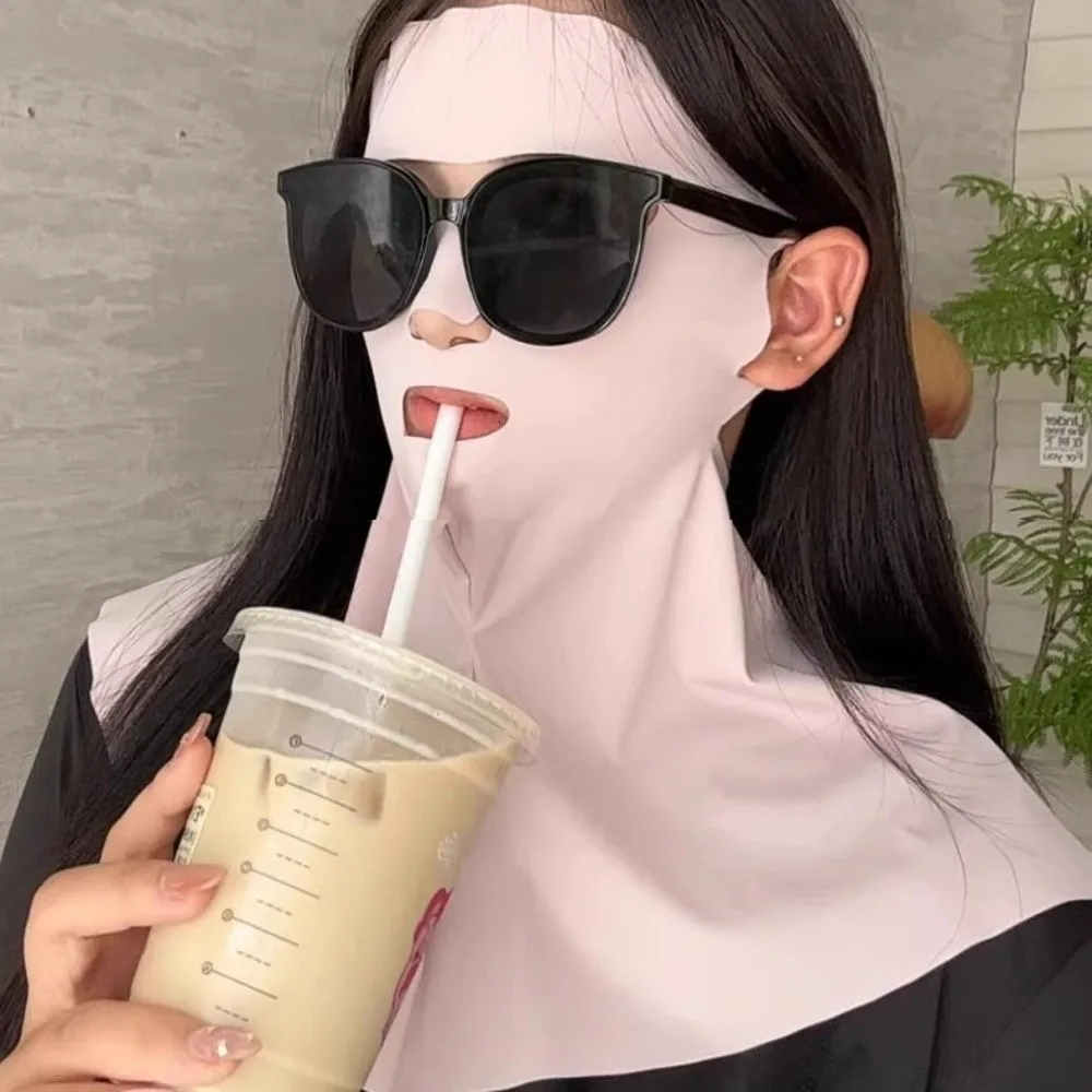 

Simple Sun Protection Ice Silk Face Veil Polyester Full Face Sunscreen Mask Breathable Face Cover Neck Wrap Summer