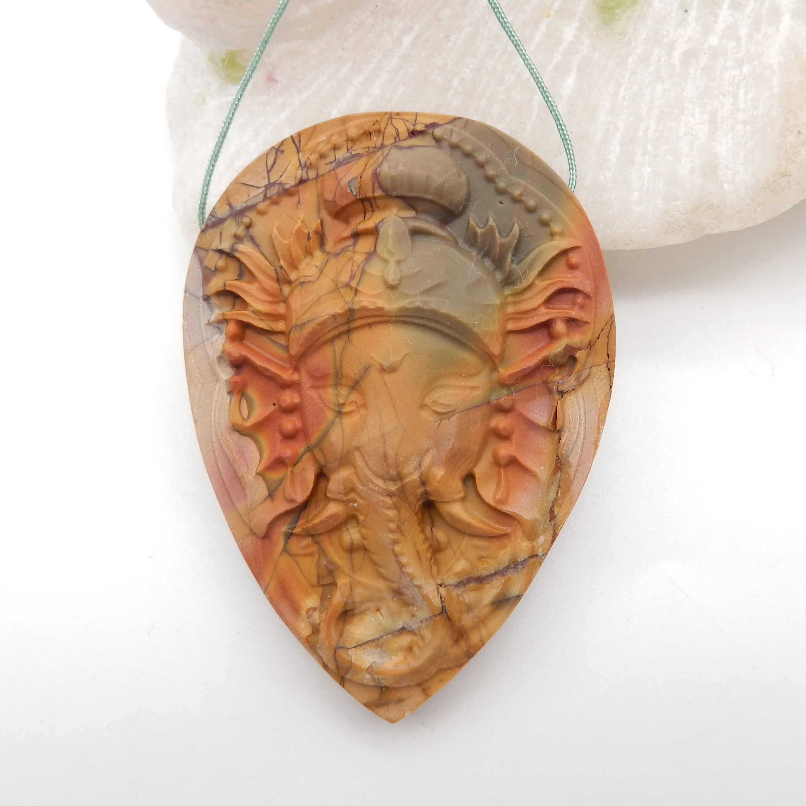 Natural Multi-Color Picasso Jasper Hand Carved Animal Head Pendant Bead ,Semiprecious Fashion Jewelry Necklace Accessories