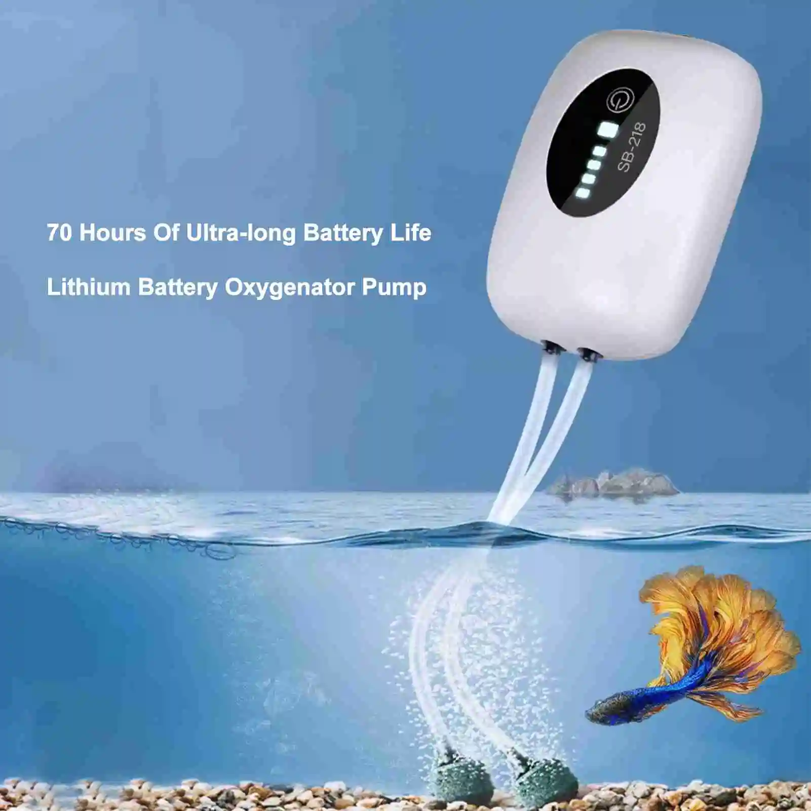Aquarium Air Pump  USB Rechargeable Oxygen Pump  Fish Tank Bubbler High Capacity 4800mAh