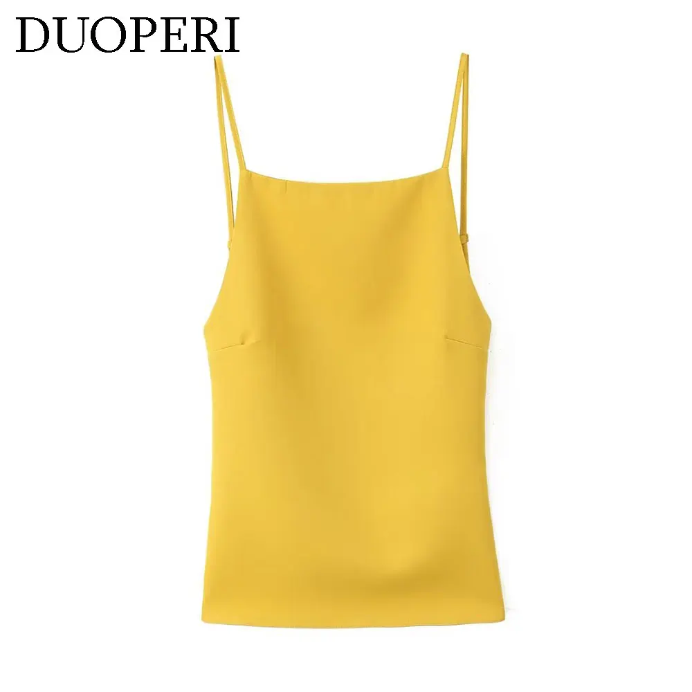 DUOPERI Women Fashion Backless Camisole Square Neck Thin Straps Female Chic Lady Casual Basic Tops Tank