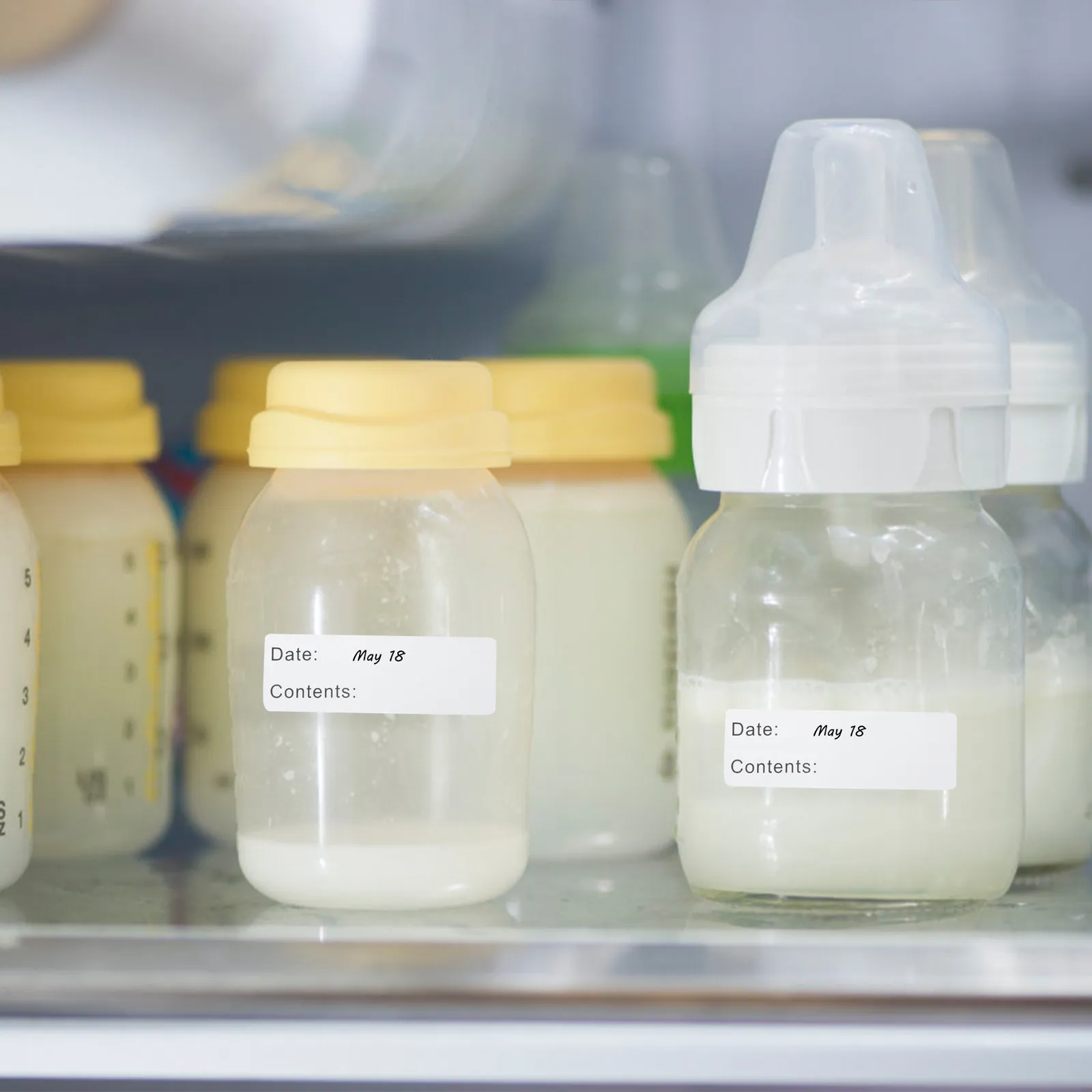 6巻入り食品保存ラベル-母乳日付シール-冷凍庫・冷蔵庫用ラベル-書き込み可能な表面-色褪せなし-強力な粘着力