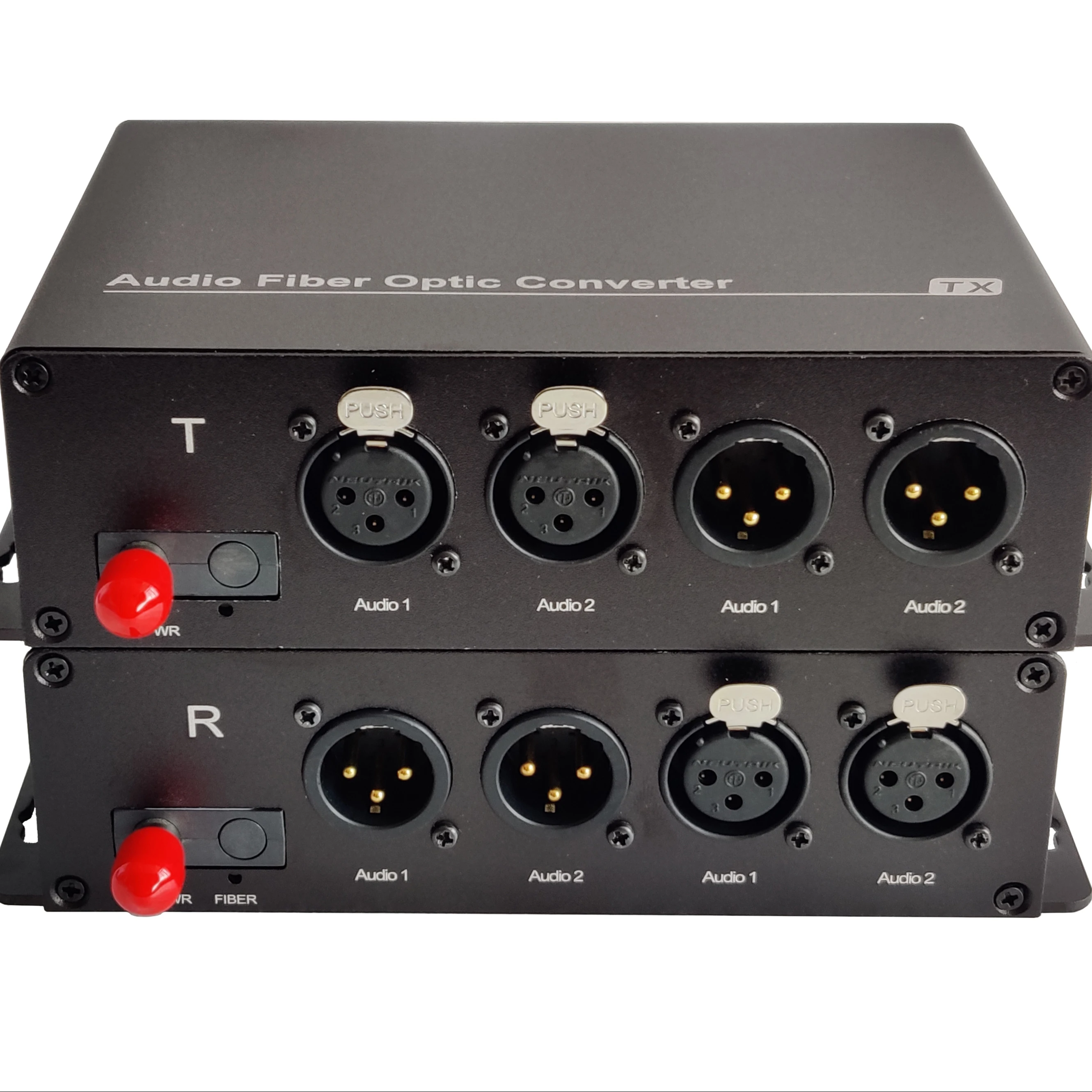 2 Bi-Directional XLR Ports (2-Way) Over Fiber Converter | Extender Kit: 4 Channel Balanced Audio to Fiber Media Converter