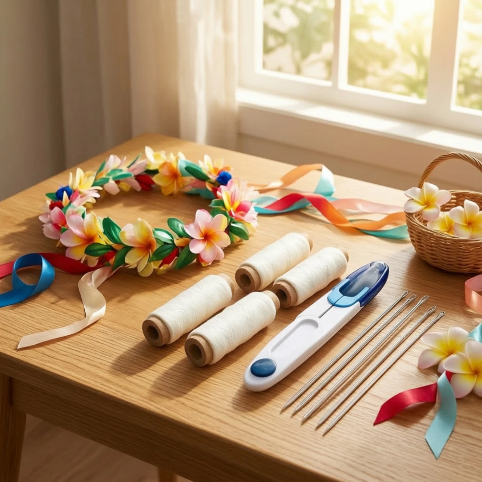 Flower Garland Making Kit Stainless Steel Flower Garland Kit Lei Maker with DIY Craft Supplies Threading for Crafters
