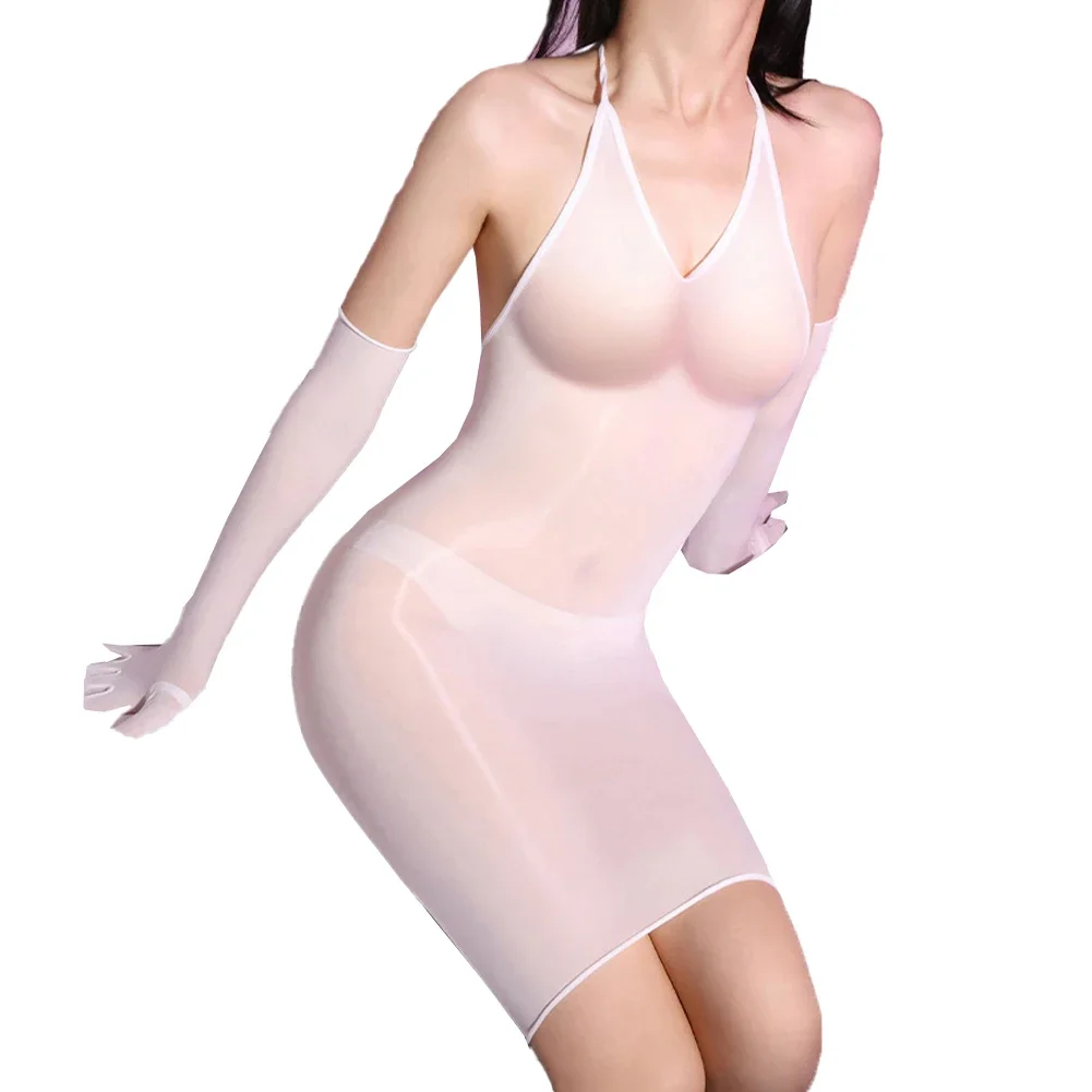 

Mid-length Hip Skirt Halter Neck Dress Hotel Sleep All Seasons Brand New Microelasticity Solid Color Tight Fit