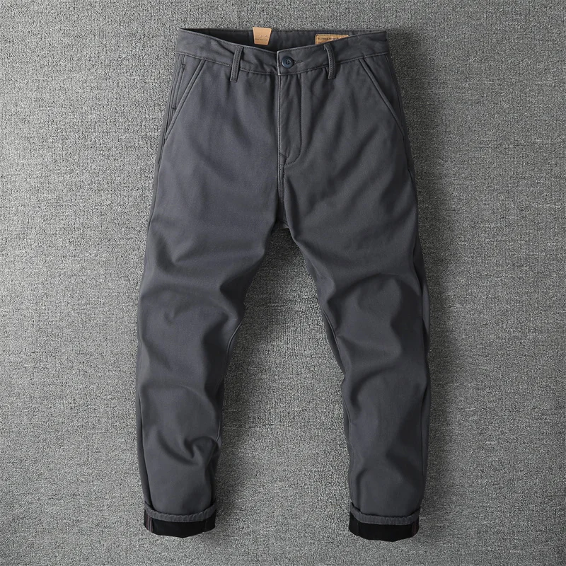 Men's Winter Thicken Casual Pants Warm Keep Loose Straight Pants Solid Color All Match Outdoor Fashion Cargo Pants
