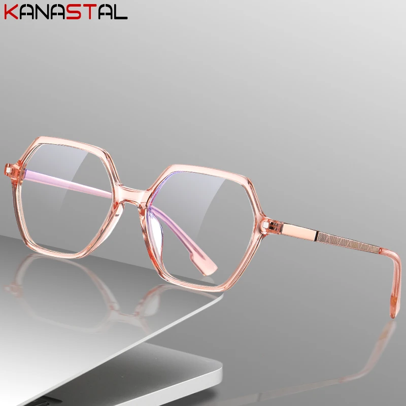 

Blue Light Blocking Glasses Women Computer Reading Eyewear Men Anti Ray Lens Prescription Acetate Fibre Polygon Eyeglasses Frame