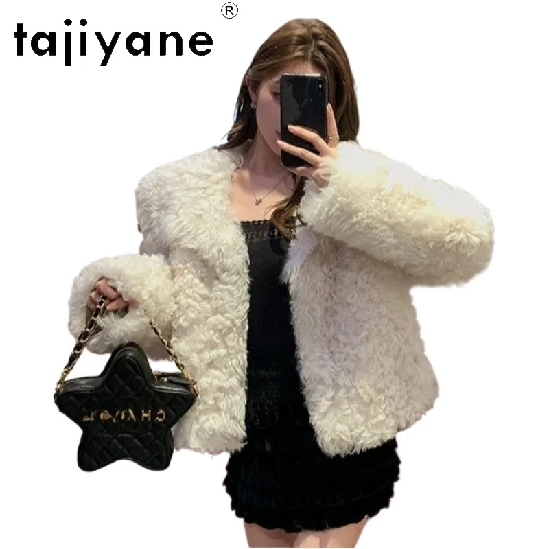 TAJIYANE Abrigo de Piel de Lana Toscano para Mujer, Chaqueta de Piel Auténtica de Borrego, Nuevo Abrigo de Invierno para Mujer, Ropa, Chaquetas Sueltas con Pelaje Rizado, Dulce Abrigo de Piel (Шуба)