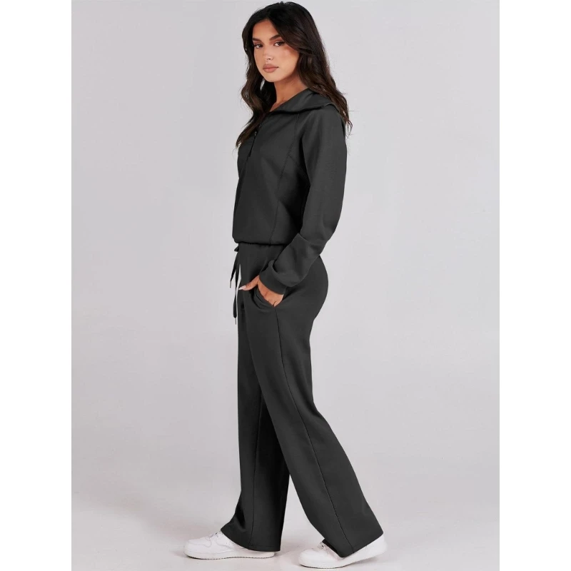 Casual Womens Outfit Set Long Sleeve Sweatshirt and Wide Leg Pants Two Piece Set