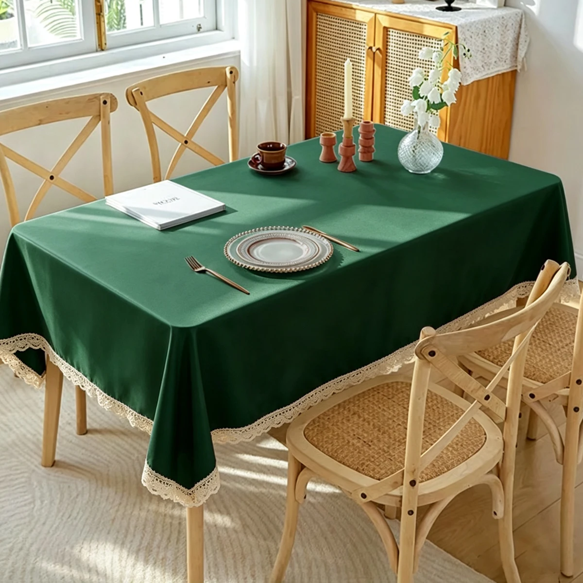 Modern Minimalist Style Solid Color Lace Tablecloth, Wedding Party, Holiday Table Decoration, Kitchen Tablecloth