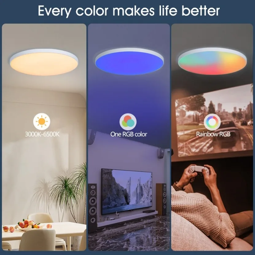 Tuya Bluetooth Smart Ceiling Light Circular RGB Atmosphere Lamp 2.4g Remote Control Smart Life APP Bedroom Home Decor Lighting
