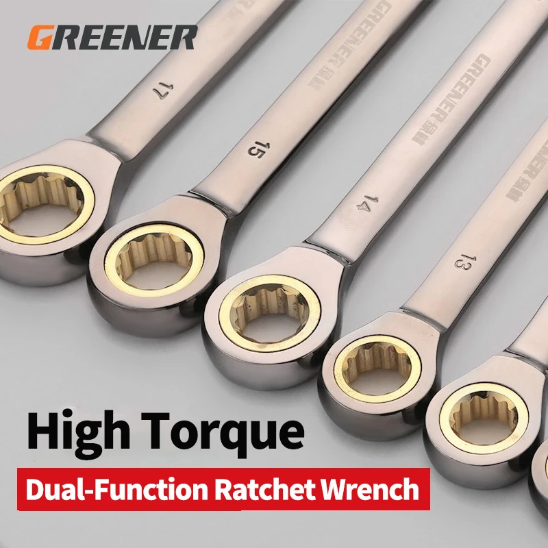GREENER 6-32mm CR-V Steel Torx Ratchet Wrench Adjustable Torque Dual Head Spanner For Car Motorcycle Bike Repair Hand Tool