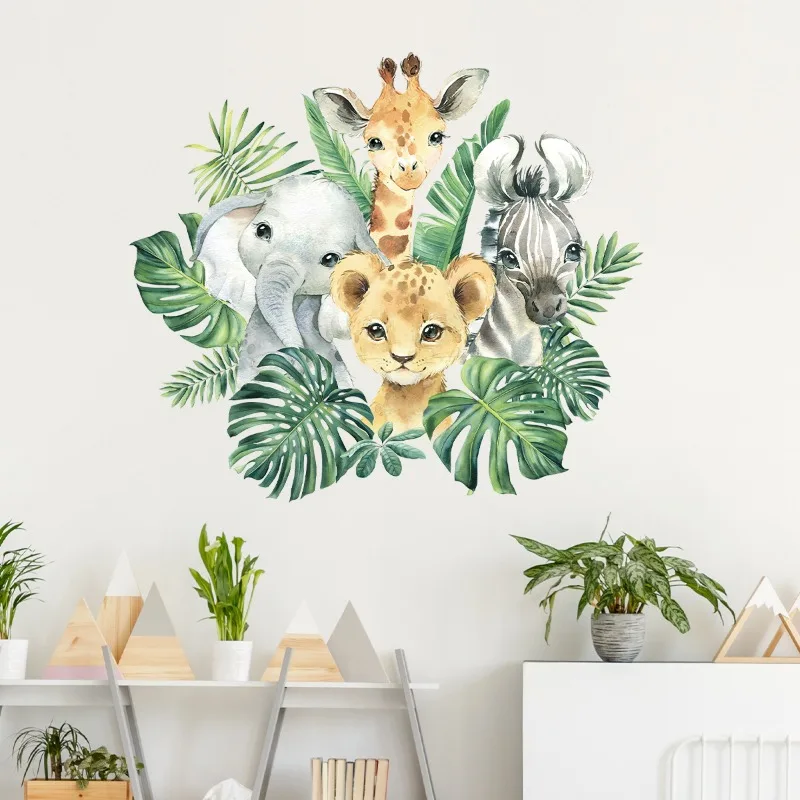 1PC Cartoon Lion Elephant Zebra Giraffe Smiling Face Wall Sticker for Kids Room Bedroom Home Decoration Wall Decal