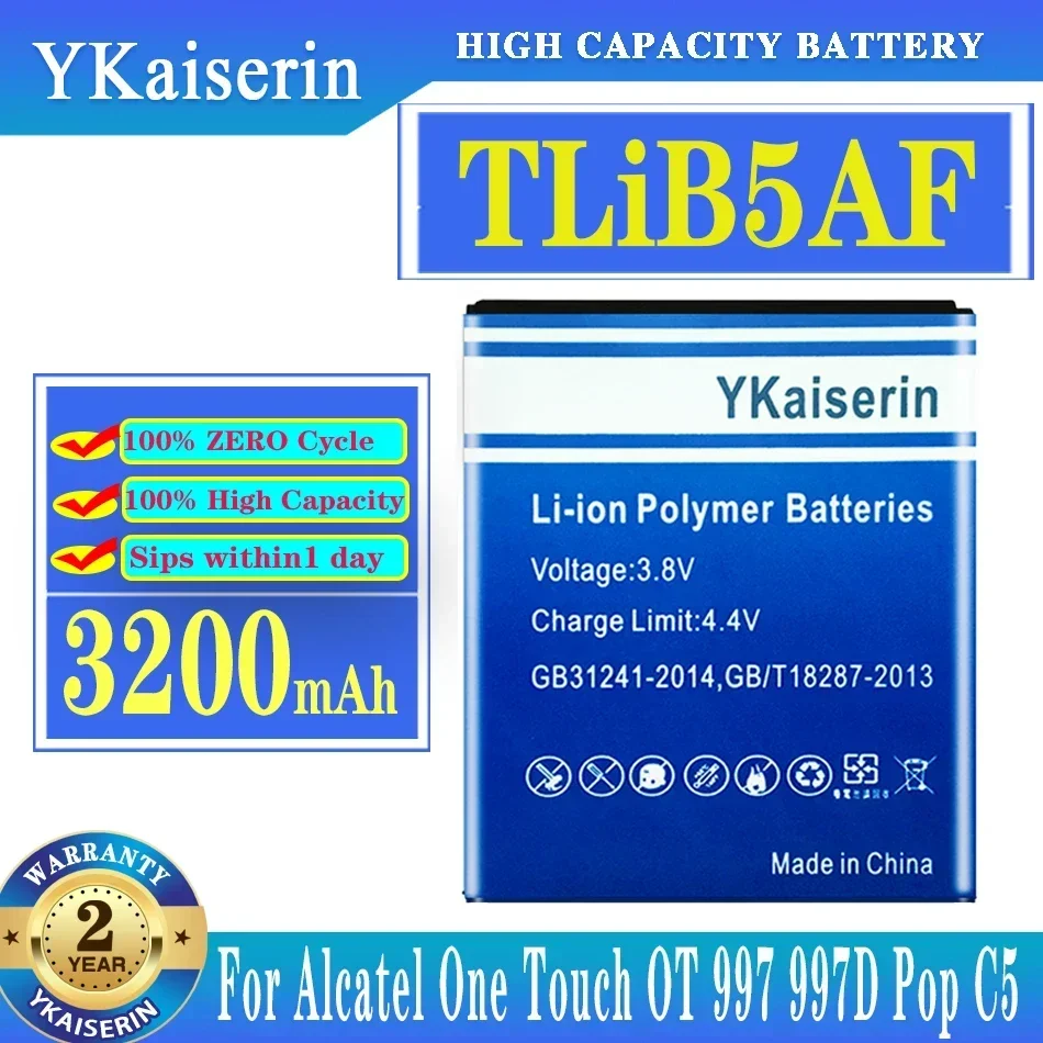 YKaiserin 3200mAh Battery TLiB5AF For Alcatel One Touch OT 997 997D Pop C5 OT 5036 5036D 5037 5037X 5037A 5037D For TCL S800