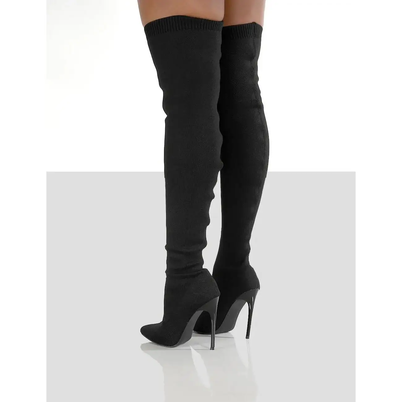 Dames chaussettes sur le genou femmes bottes tissus extensibles talon haut sans lacet chaussures bout pointu femme bottes longues taille 36-43