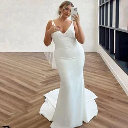 Vestido de novia de sirena sin mangas para mujer, vestido de banquete de boda, vestido de novia elegante, cuello en V, Simple, talla grande