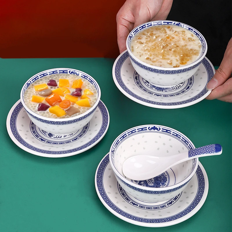 Chinese Style Blue and White Melamine Small Bowl Spoon Tableware