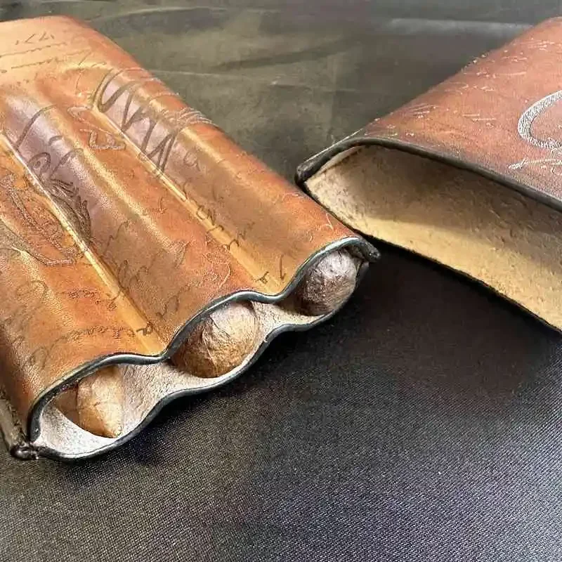 

Portable Durable Leather Case Holder 3 Cigar Case Tube Travel Brown Cigar Cedar Humidor Cigar Accessories 118