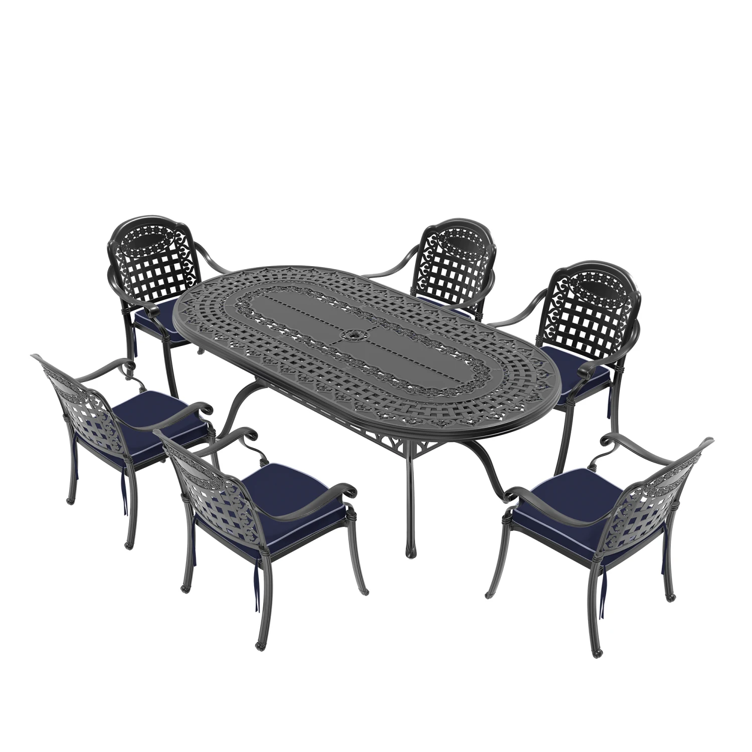 7-Piece Cast Aluminum Patio Furniture Set with Random Color Cushions