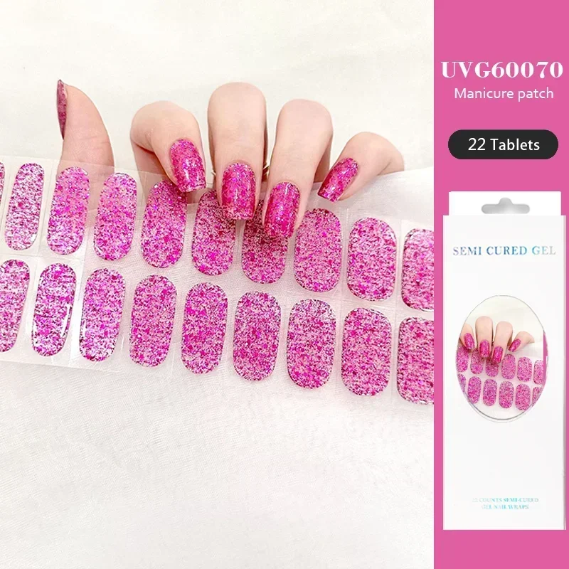 Pegatinas de uñas de Gel semicurado, 16/20/22/24 puntas, parches de uñas semihorneados impermeables, pegatinas de uñas de cobertura completa, lámpara UV, necesita