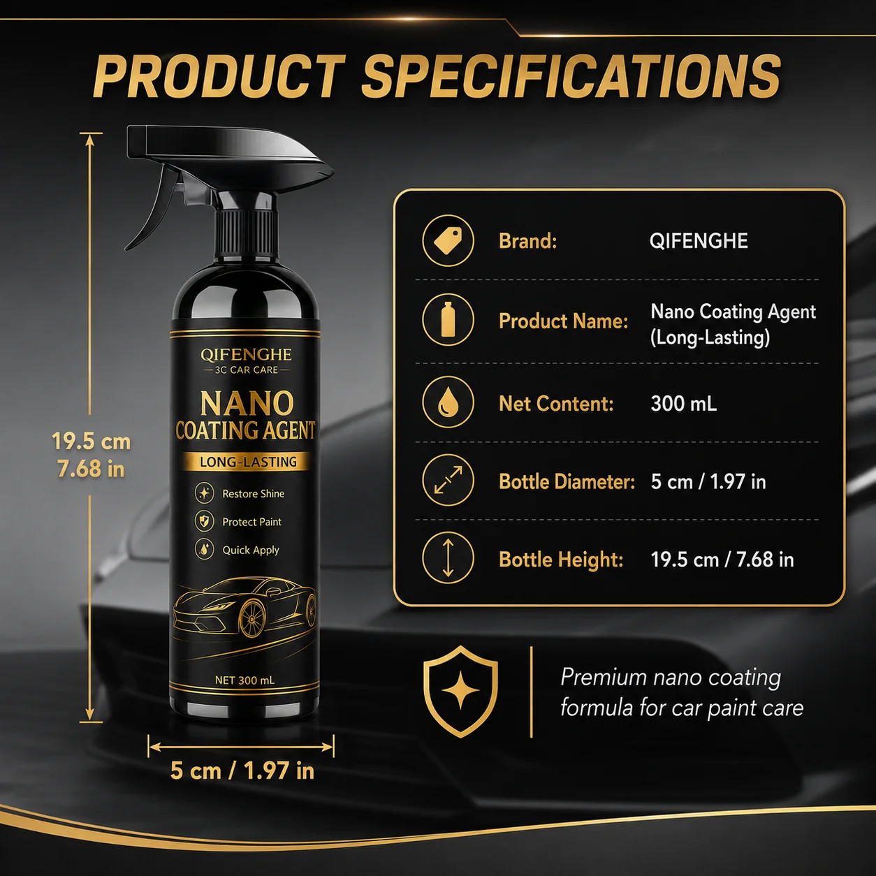 QIFENGHE Spiegelglanz Nano-Beschichtung 300ml Langanhaltender Autolackschutz Schnelle Anwendung UV-Beständig – Detail 6