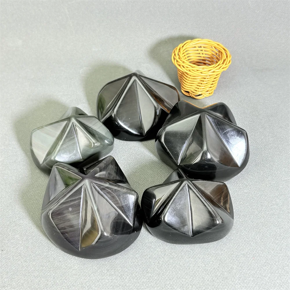 1PC Rainbow Obsidian Five-Pointed Star - Deep Purple to Black Gradient Polished Natural Stone Home Office Decor Carving