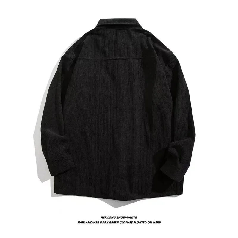 2025 nuevas camisas de pana de manga larga para hombre, apliques de otoño Y2K, camisa Vintage con cuello vuelto, camisas de hombre de moda coreana