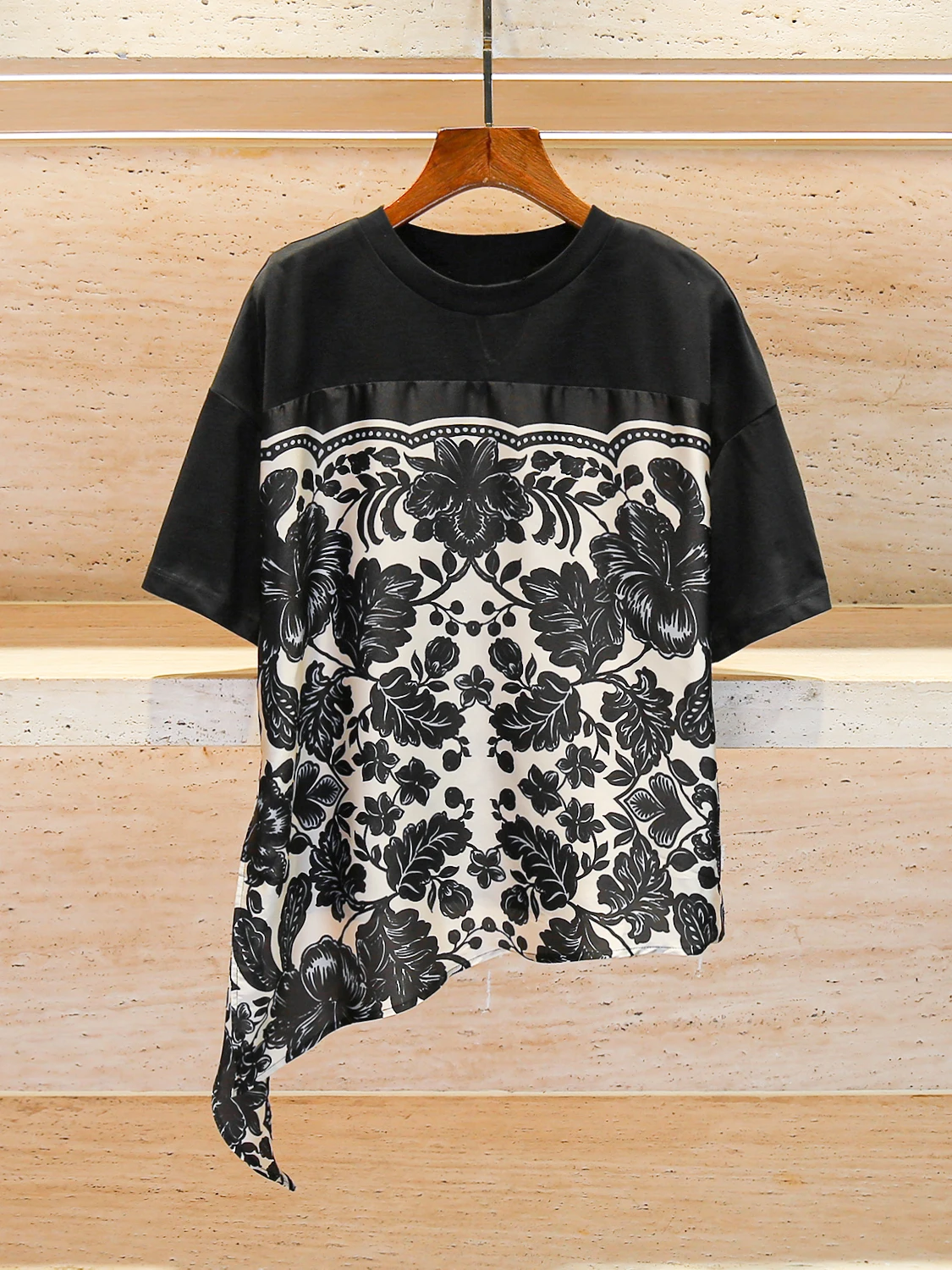 

Loose Casual Women's T-irt Ethnic Sle Floral Print Summer Top Comfortable Fit round Ne ort Sve Faion Design
