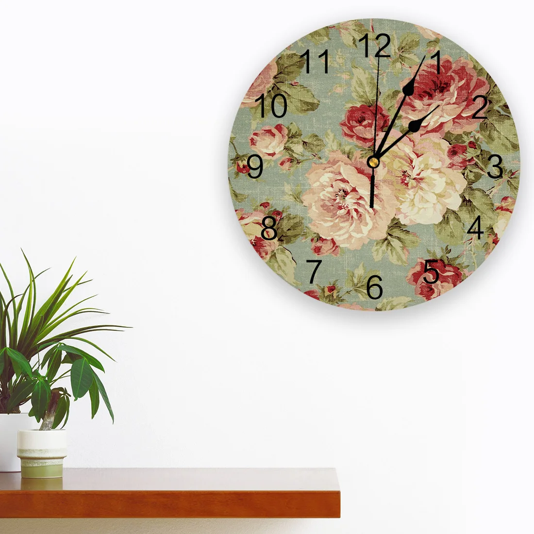 Peony Flower 3d Wall Clock Modern Design Farmhouse Decor Kitchen Vintage PVC Round Clock Living Room Decoration