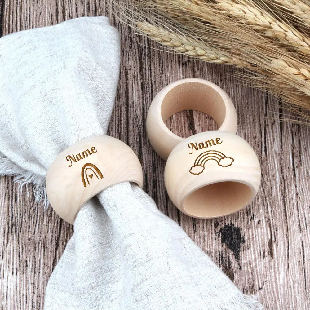 

Персонализированные кольца для салфеток с радужным именем, деревянные кольца для салфеток, домашний декор, подарок на новоселье, новый подарок для дома