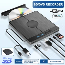 7-in-1 External Blu ray Optical Drive Portable Bluray Player CD DVD Recorder Burner Reader For Laptop PC Windows Mac