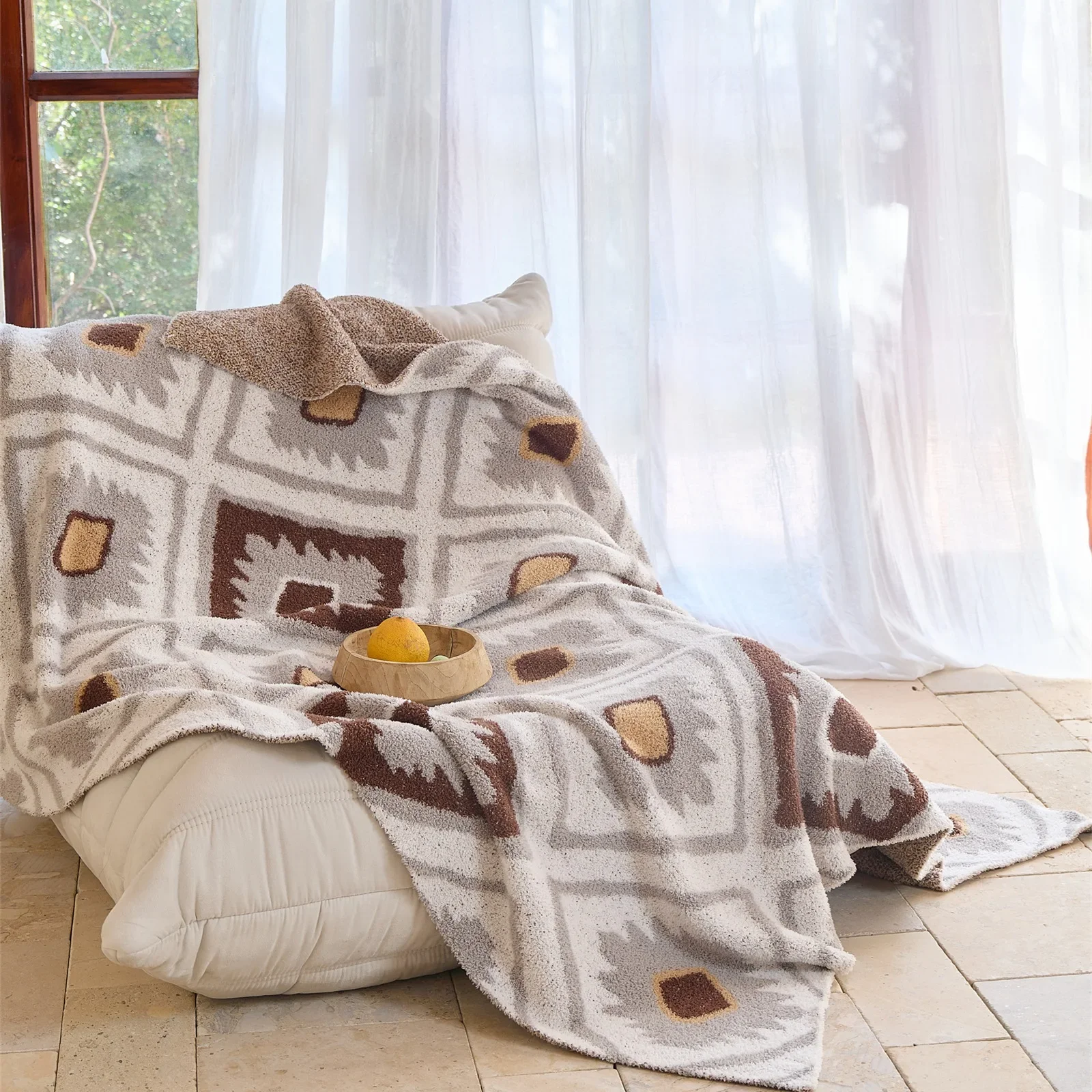Vintage Geometric Class A Half-edge Fleece Knitted Blanket Sofa Blanket Office Nap Shawl Blanket