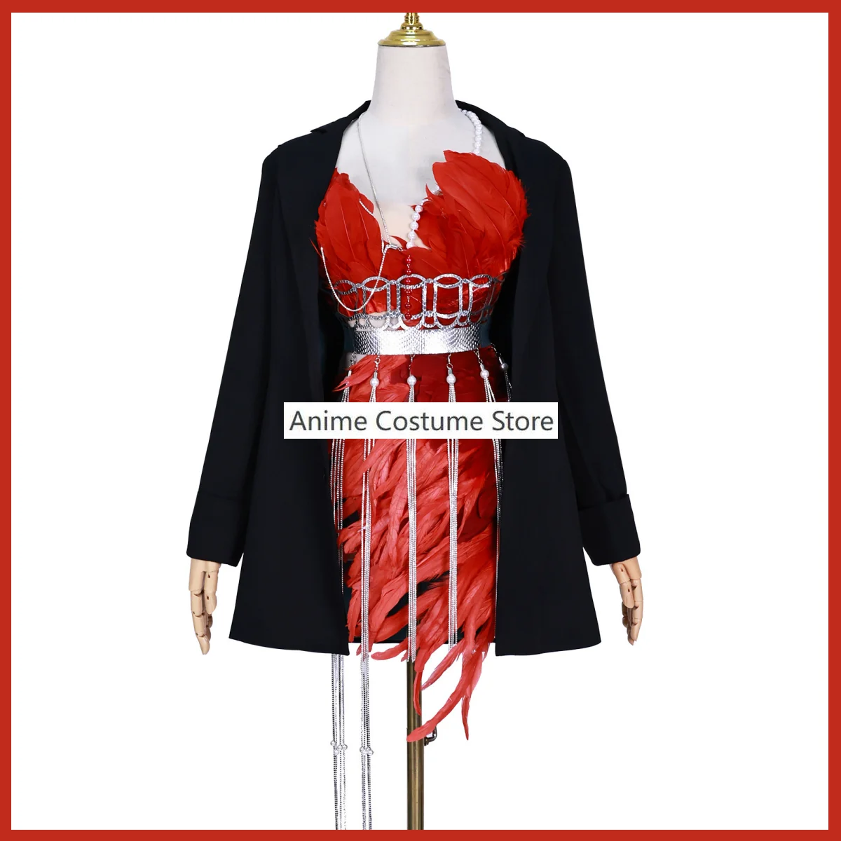 Game Reverse:1999 Schneider Cosplay Costume Manus Vindictae Member Wig Red Feather Evening Dress Woman Sexy Carnival Party Suit