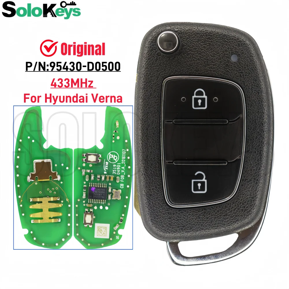 

SOLOKEYS PN:95430-D0500 оригинальный складной ключ дистанционного управления для Hyundai Verna 2017 2018 433 МГц без чипа 2 кнопки с логотипом