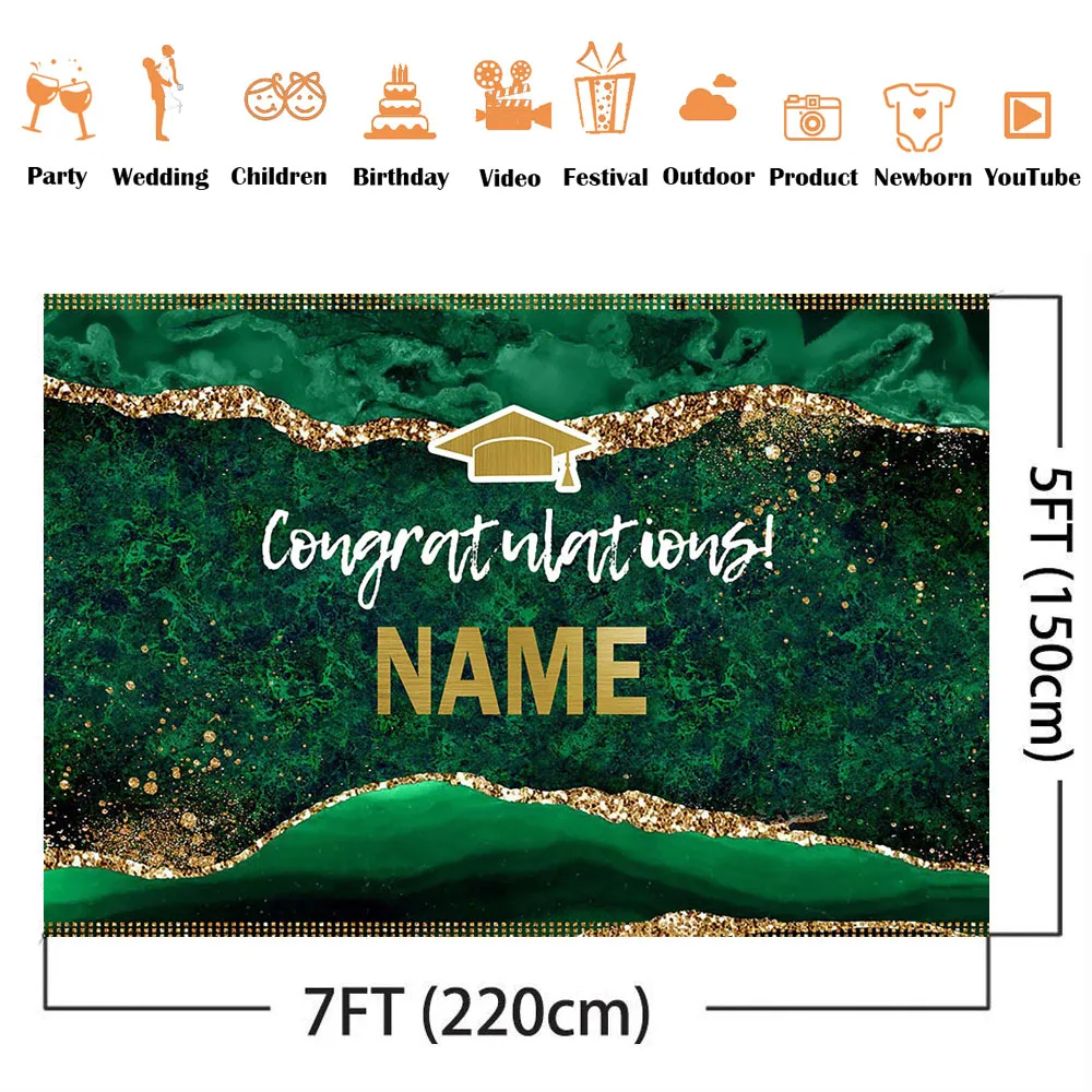 Congratulations Backdrop for Photography Graduation Green Marble Customize Name Teacher and Students Photo Background