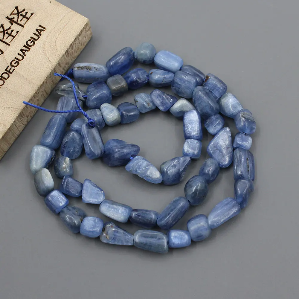 APDGG 5 Strands 6x8mm Natural Blue Kyanite Smooth Nugget Freeform Oval Loose Beads 15.5