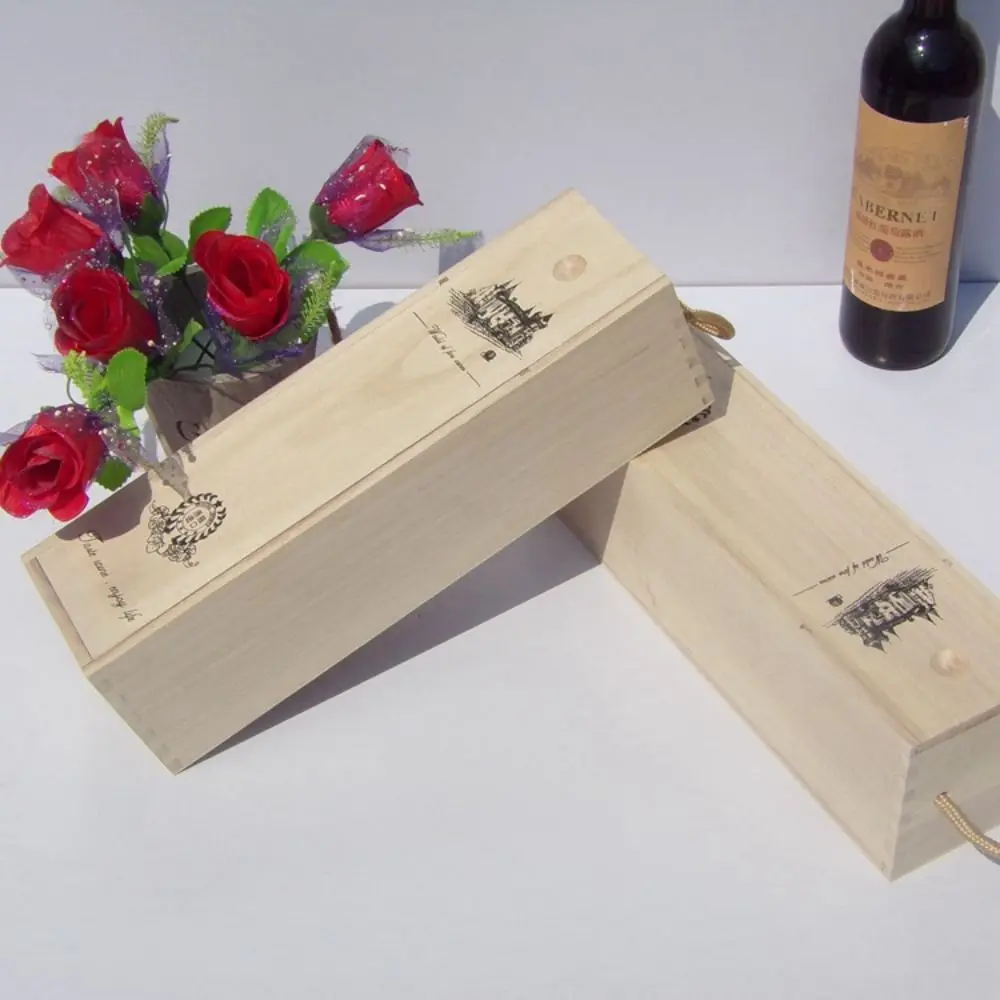 Creative Drawable Wooden Wine Box with Rope Handle Sun-proof Red Wine Packing Box Classic Fixed Pallet Wine Storage Box Gift