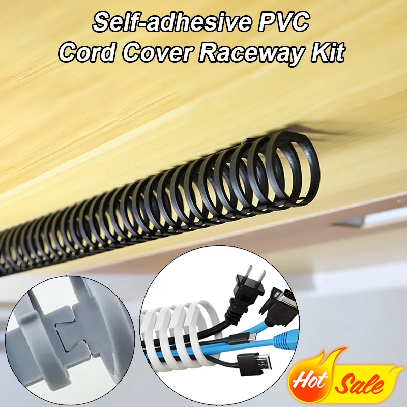 Nwe Self-adhesive Cord Cover Raceway Kit PVC wires hider desk Cables Holder black Under Desks Cable Management Cabling Fastener