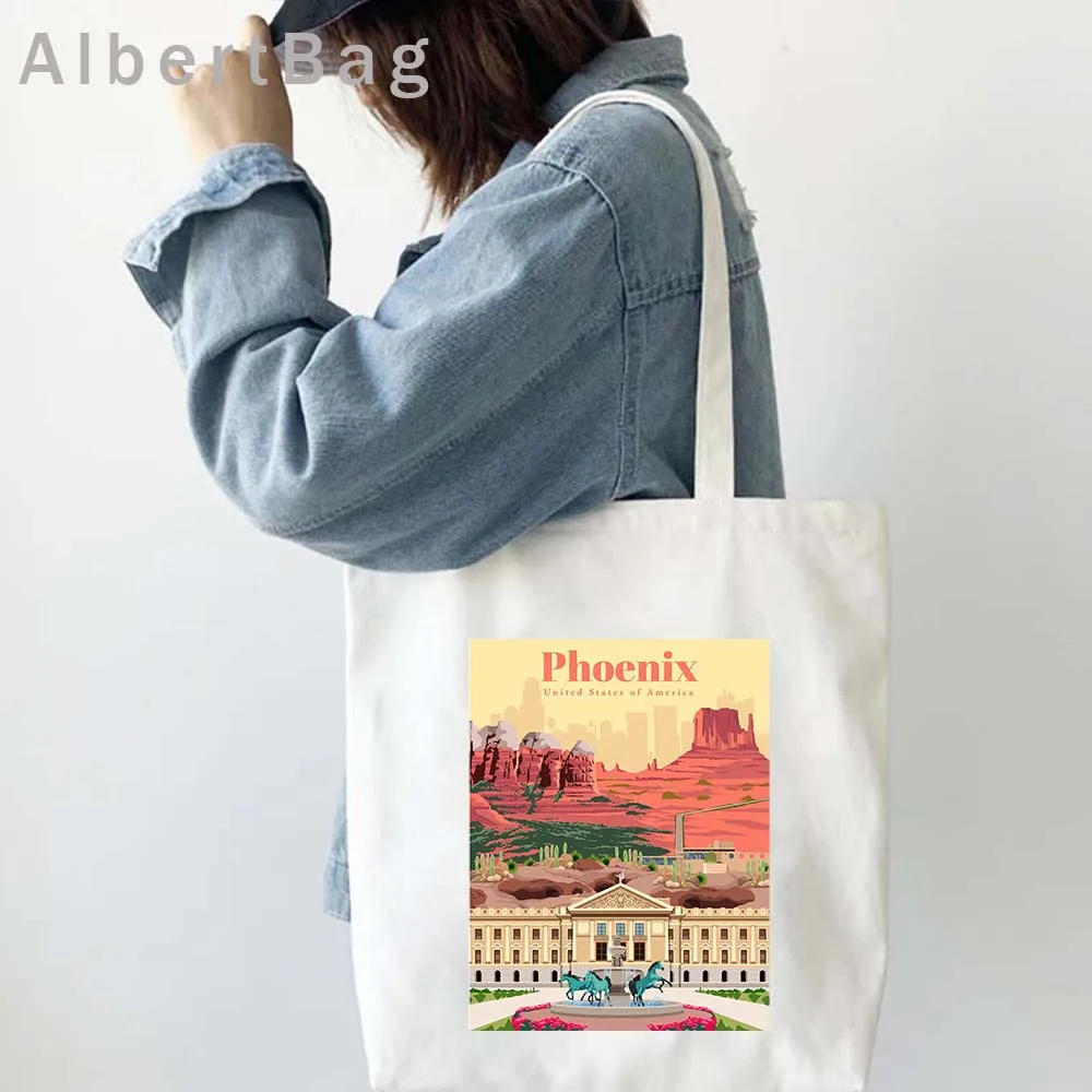 America Cities USA LA SF New York Mexico Chicago Seattle Phoenix Washington DC San Francisco Toronto Canvas Tote Bag Eco Handbag