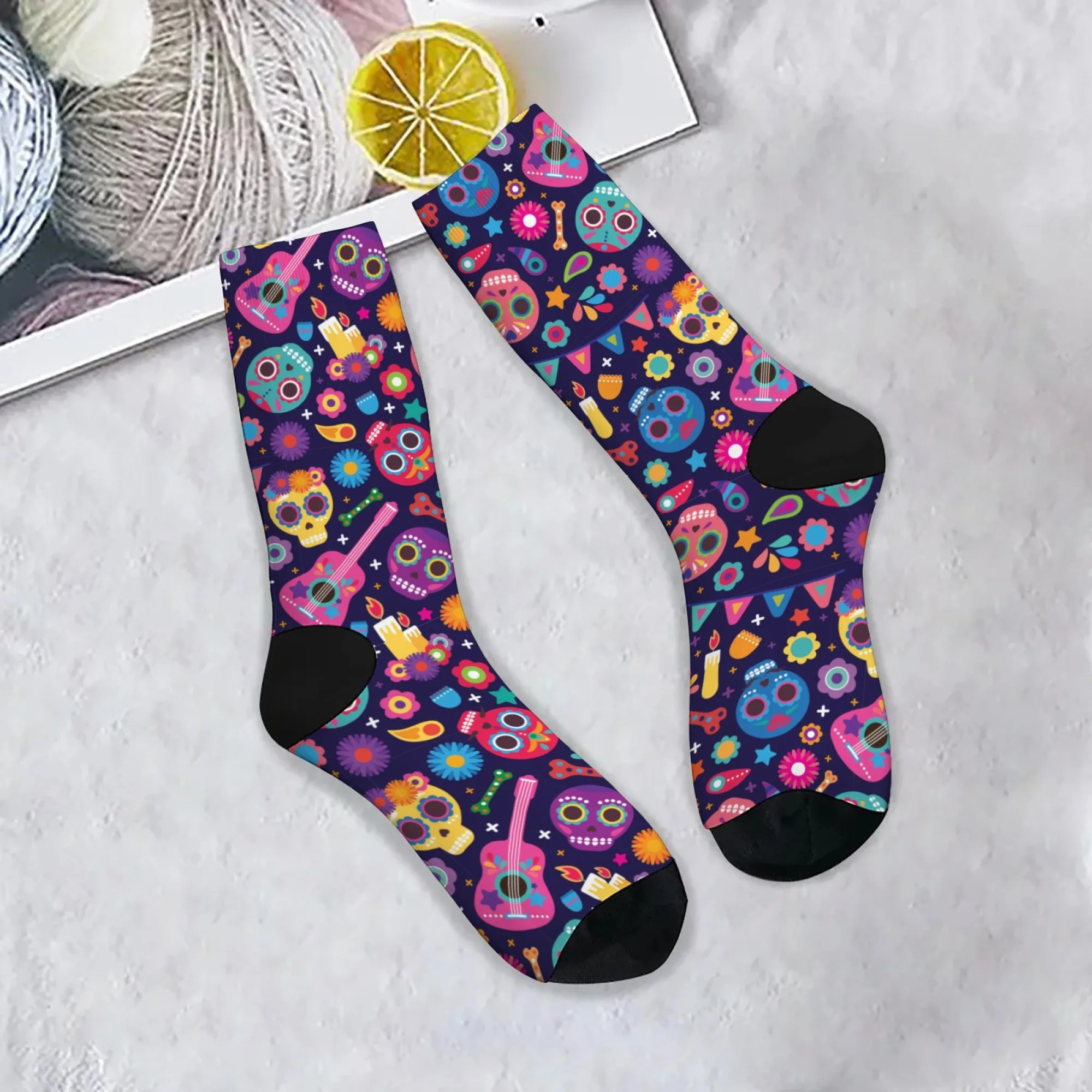 Tag der Toten Zucker Schädel Muster Druck Herren Socken Neuheit Harajuku Trend Lustige Straße Hip Hop Crew Socken Party Festival