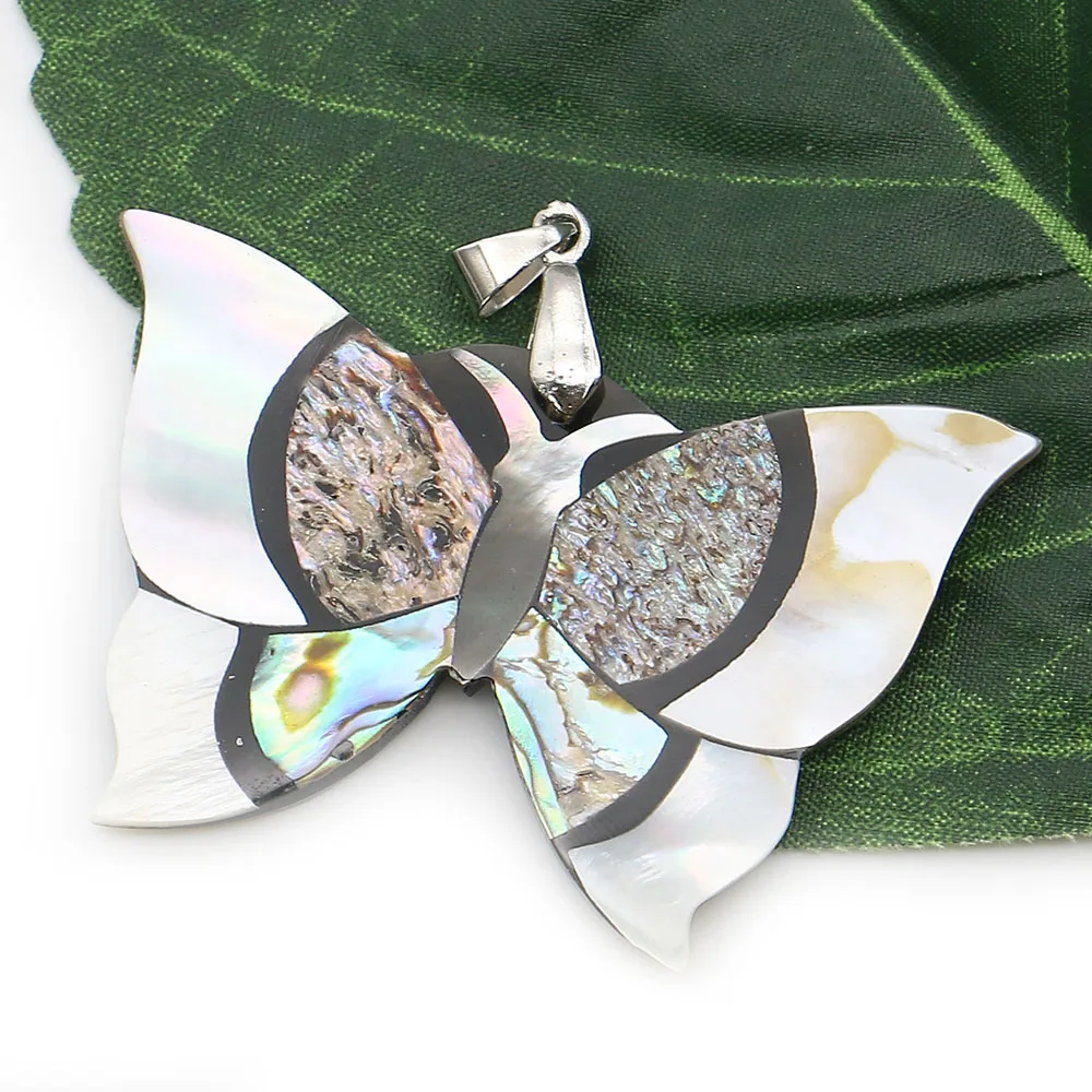 蝶天然淡水シェルペンダントアワビ彫刻工芸品-diy-アクセサリージュエリーネックレス-diy-友人へのギフトに最適