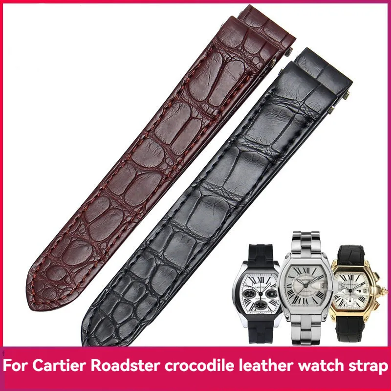 15mm 19mm 20mm Handmade Customize Crocodile Leather Watch Band for Cartier Roadster w6206018 w6206017 Men Women Alligator Strap