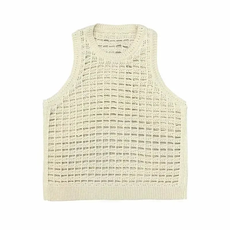 

Women's Autumn 2023 New Fashion Hollow Knit Sweater Vest Retro Exquisite Round Neck Sleeveless Chic Top.