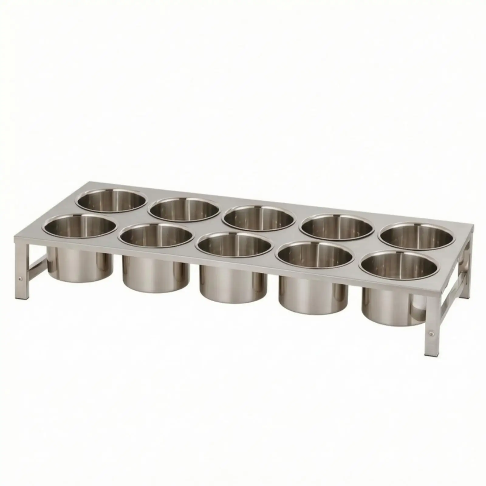 Heavy Duty Stainless Steel Seasoning Holder with 10 Liner Containers and Spoons for Restaurant Serving Counter Organization