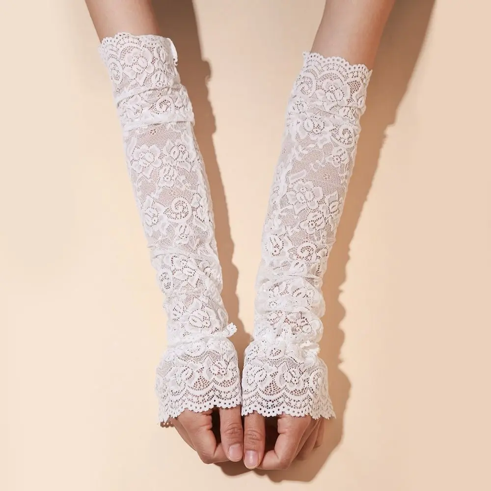 

Нежные эластичные кружевные рукава из ледяного шелка, тонкие сетчатые солнцезащитные рукава, ажурные свободные длинные рукава-накидки для девочек