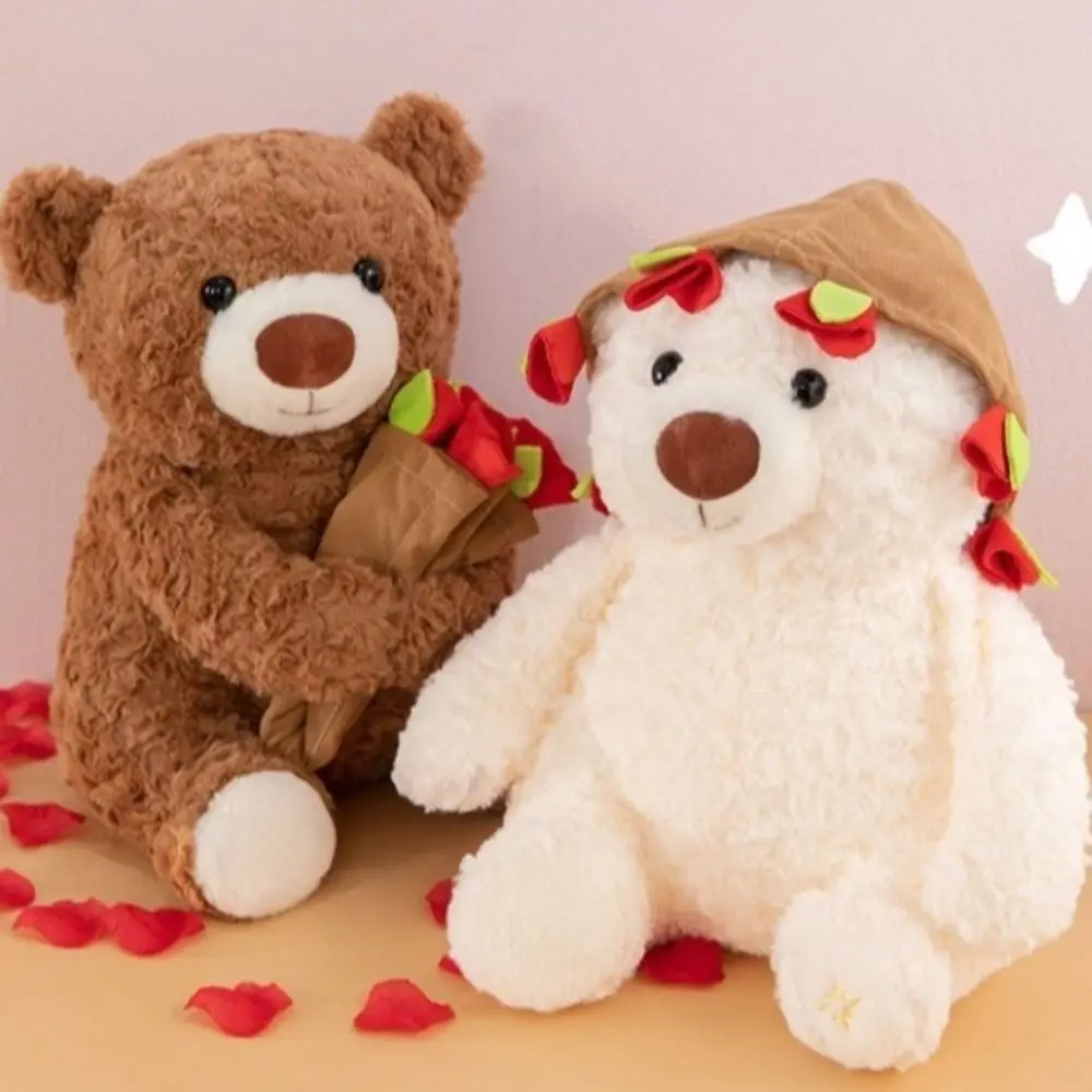 

Creativity Romantic Rose Bear Detachable Floral Blanket Bear Wear Rose Hat Cartoon Bouquet Bear Valentine's Day